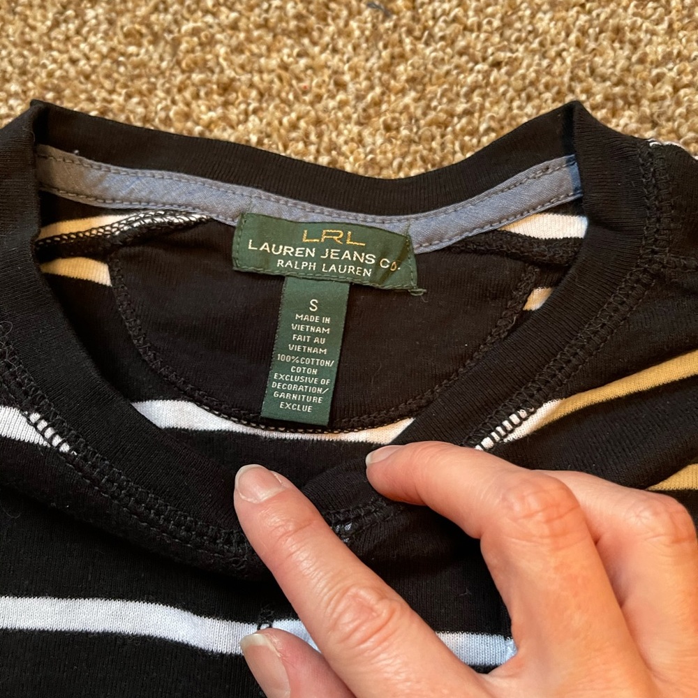 Ralph Lauren Jeans Company 3/4th Sleeve Tee Black and White Striped Small - Picture 3 of 7
